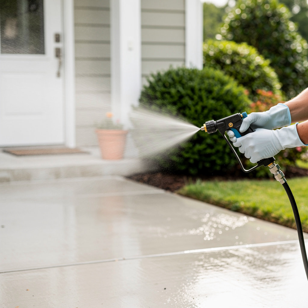 Gwinnett Pressure Pros professional soft wash exterior cleaning service - clean home driveway