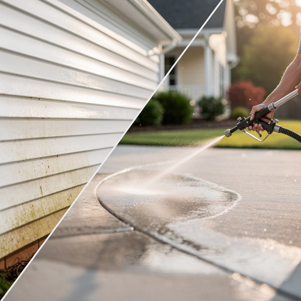 Gwinnett Pressure Pros professional exterior cleaning services showcasing pristine home and driveway results